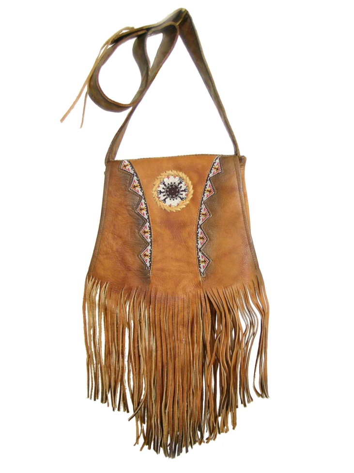 (image for) Turtle Rosette Beaded & Fringed Leather Bag